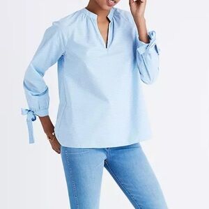 Madewell Striped Tie Sleeve Popover Blouse XXS